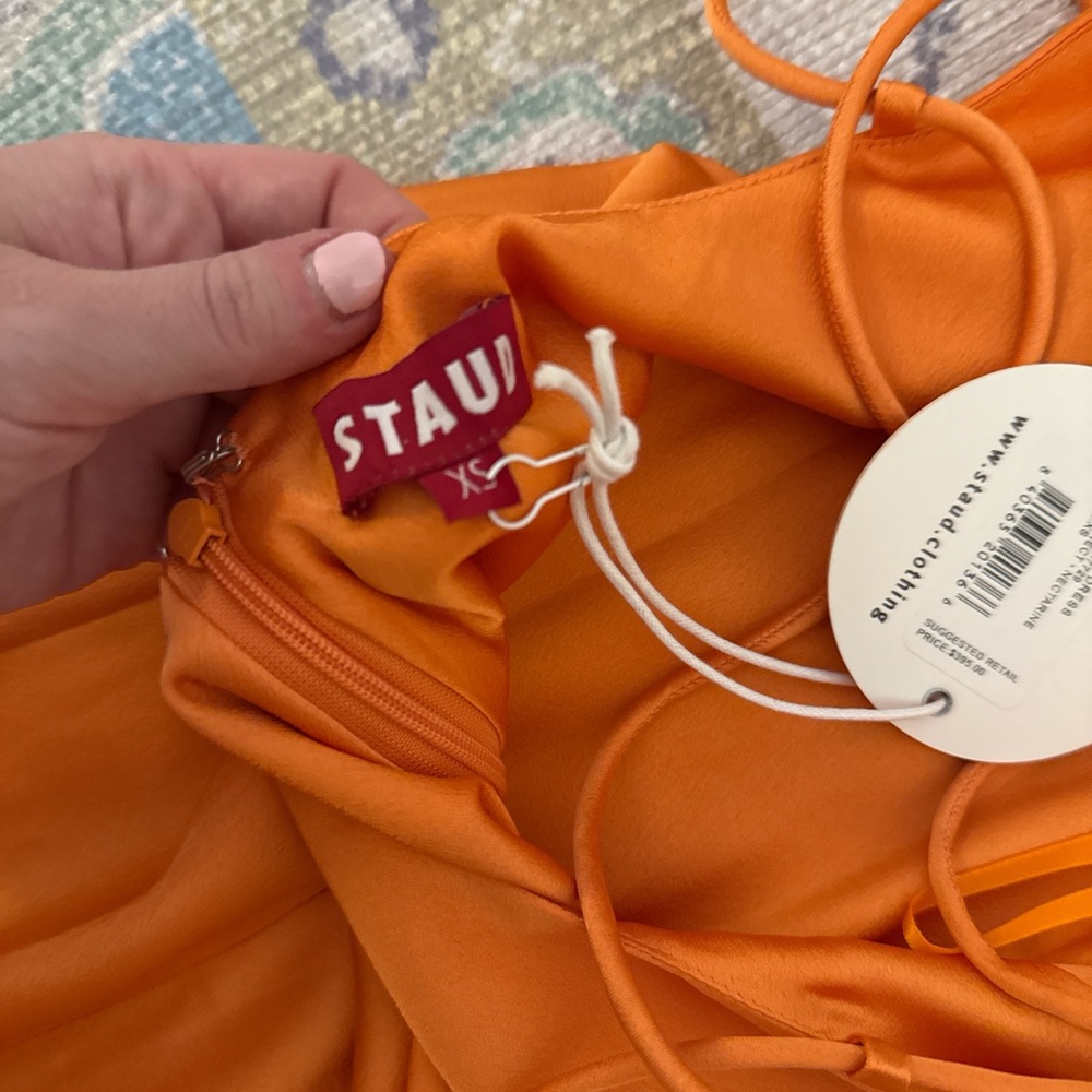 STAUD Vibrant Orange Strapless Dress - Picture 3 of 4